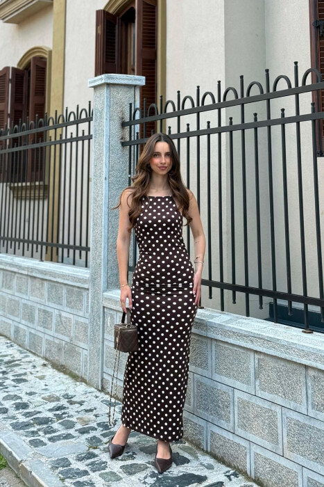 POLKA DOTS THIN STRAPS WOMAN DRESS BROWN/KAFE - 3