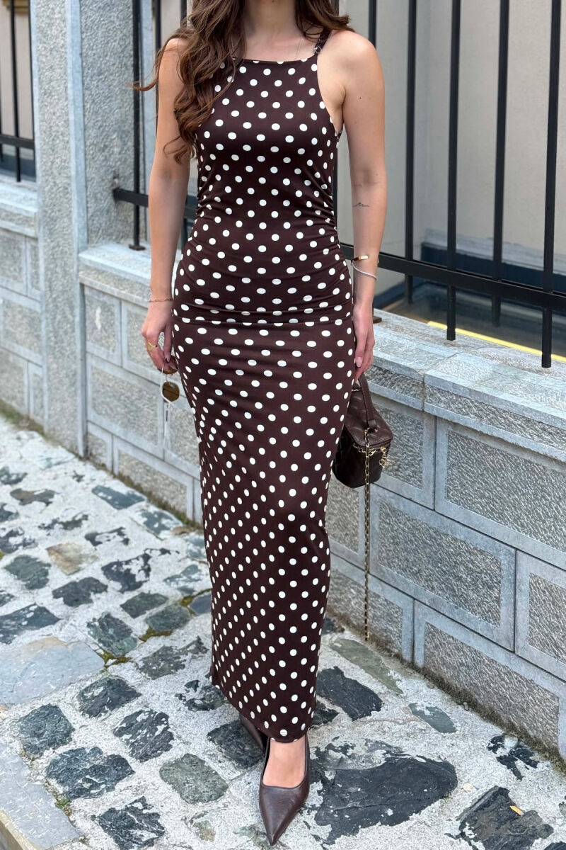 POLKA DOTS THIN STRAPS WOMAN DRESS BROWN/KAFE - 5