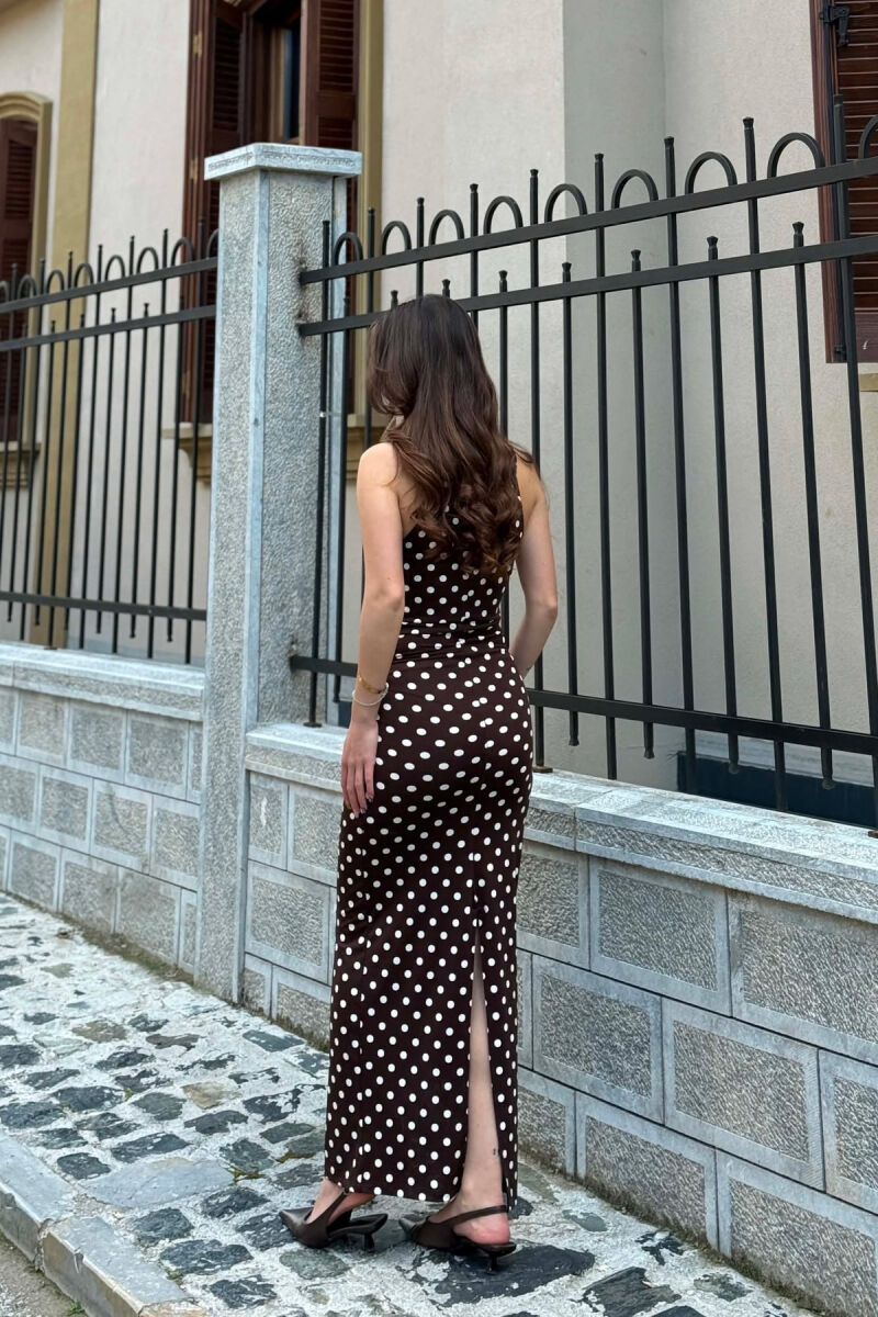 POLKA DOTS THIN STRAPS WOMAN DRESS BROWN/KAFE - 6