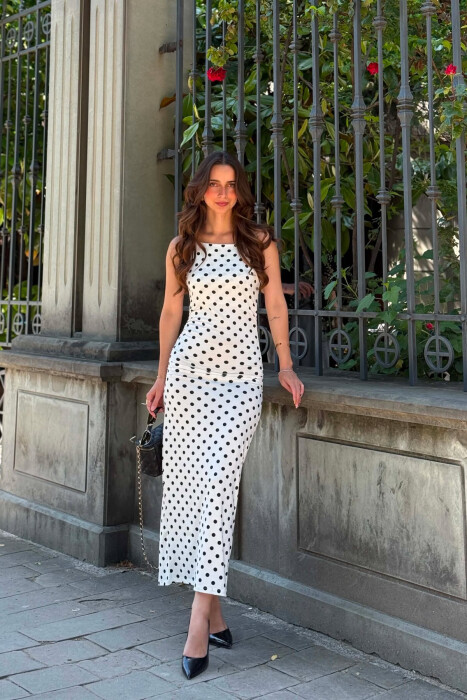 POLKA DOTS THIN STRAPS WOMAN DRESS WHITE-BLACK/BAZE - 3