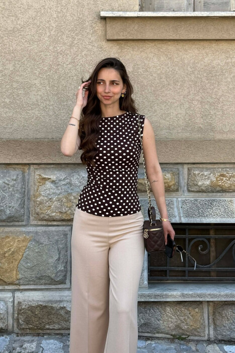 POLKA DOTS WOMAN TANK TOP BROWN/KAFE - 1