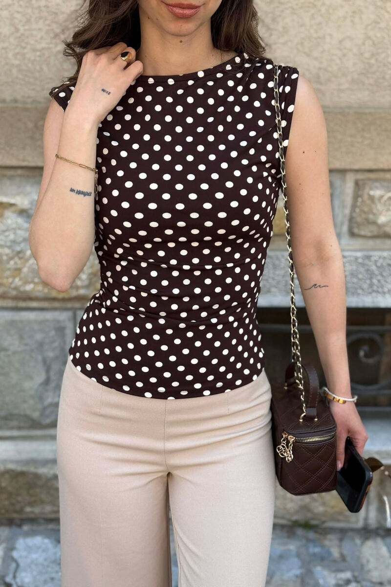 POLKA DOTS WOMAN TANK TOP BROWN/KAFE - 2