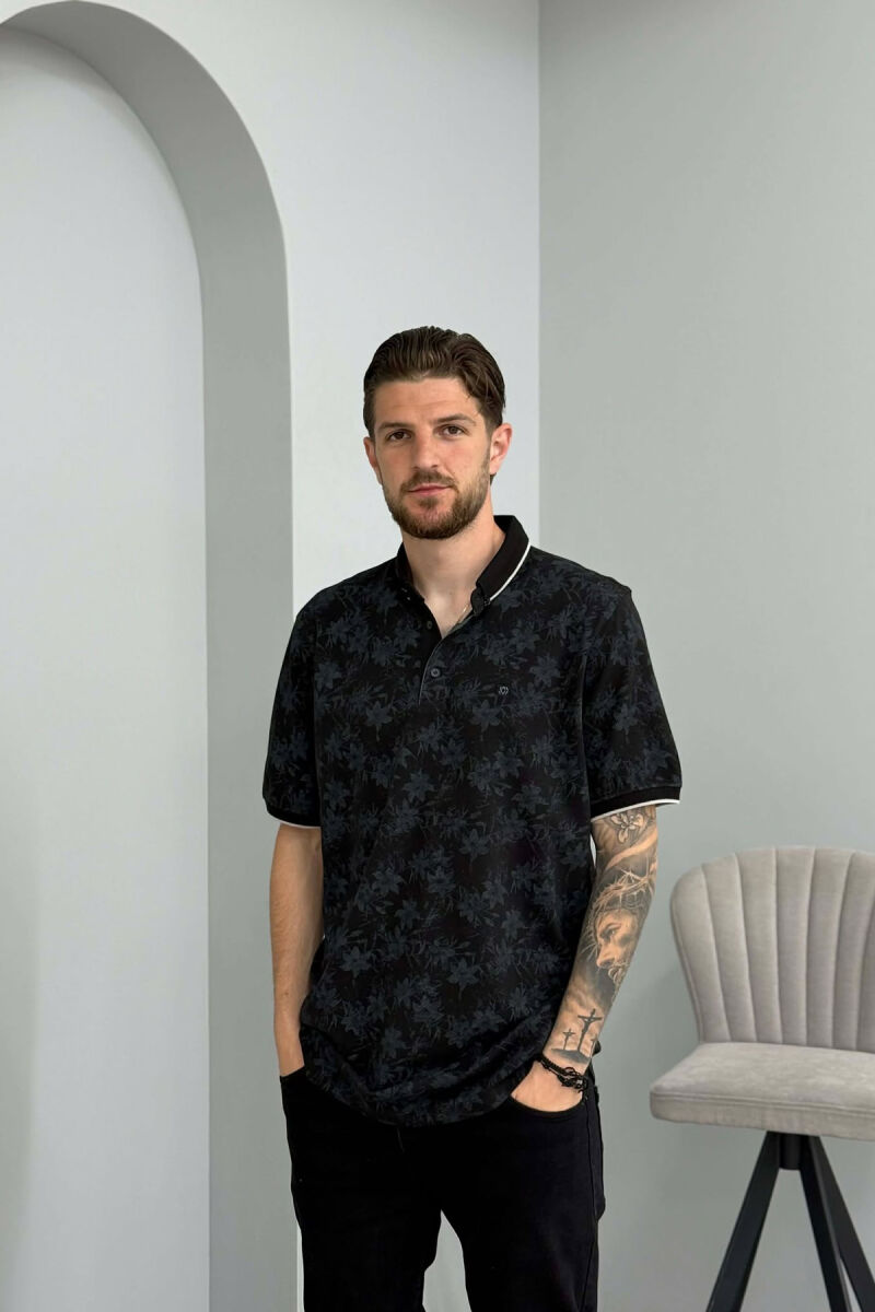 POLO BUTTONED NECK MEN T-SHIRT BLACK/ E ZEZE - 1