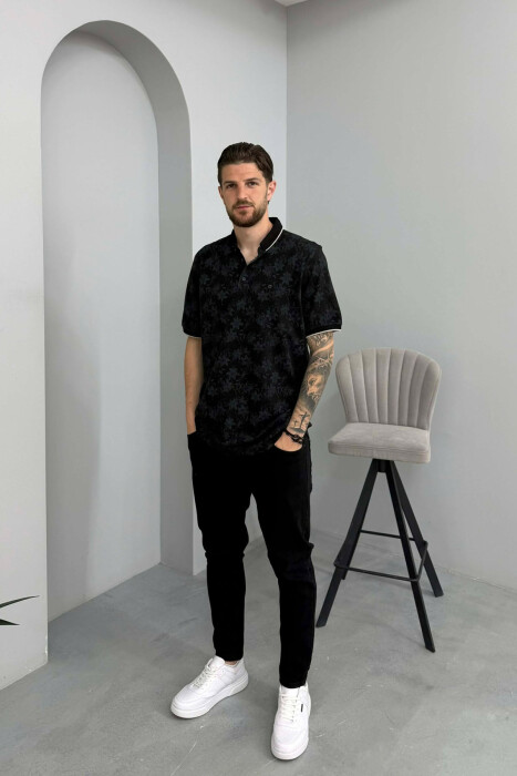 POLO BUTTONED NECK MEN T-SHIRT BLACK/ E ZEZE - 3