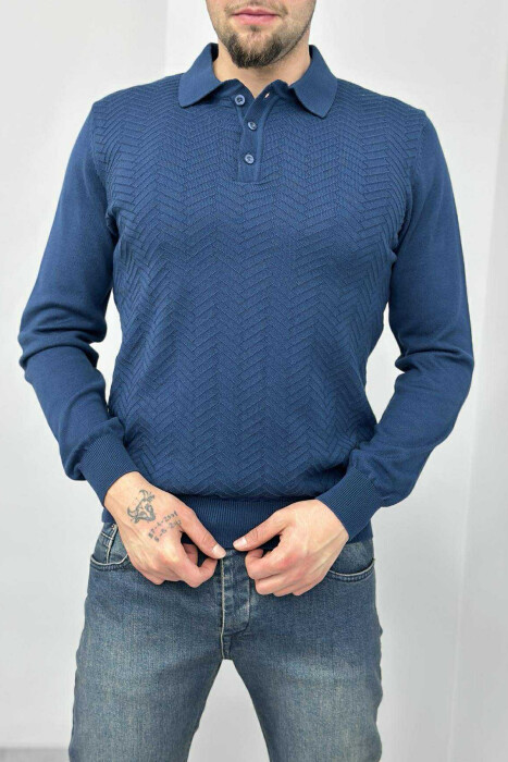 POLO BUTTONED NECK ONE COLOR MEN SWEATER BLUE/BLU - 2