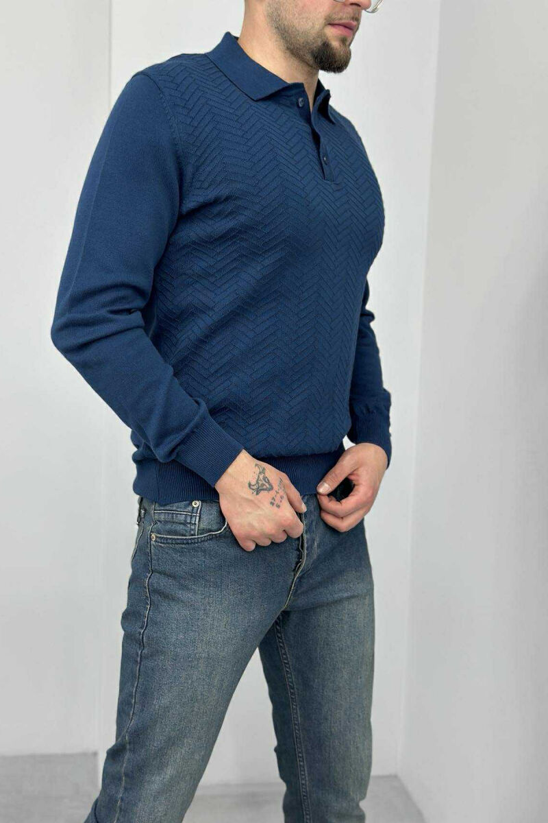 POLO BUTTONED NECK ONE COLOR MEN SWEATER BLUE/BLU - 3