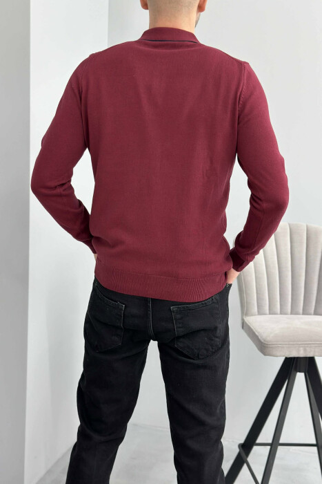 POLO BUTTONED NECK ONE COLOR MEN SWEATER BURGUNDY/VISHNJE - 4
