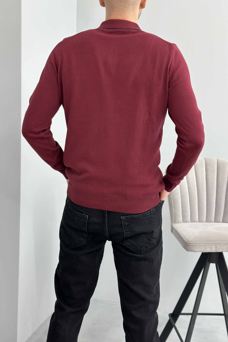 POLO BUTTONED NECK ONE COLOR MEN SWEATER BURGUNDY/VISHNJE - 4