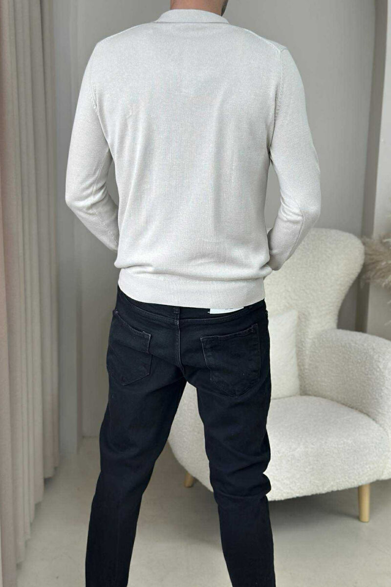 POLO BUTTONED NECK ONE COLOR MEN SWEATER CREAM/KREM - 4