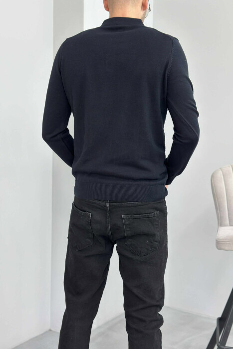 POLO BUTTONED NECK ONE COLOR MEN SWEATER DARK BLUE/BEE - 3