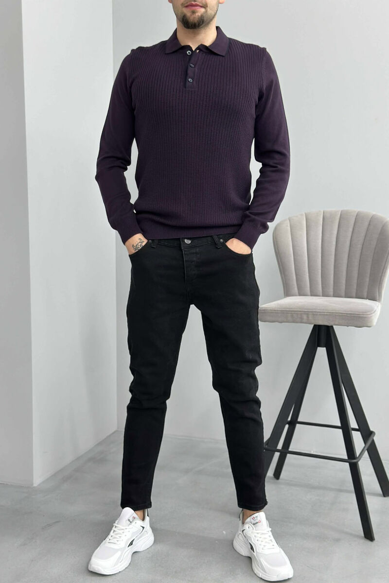 POLO BUTTONED NECK ONE COLOR MEN SWEATER DARK PURPLE/LEJLA ERRET - 1