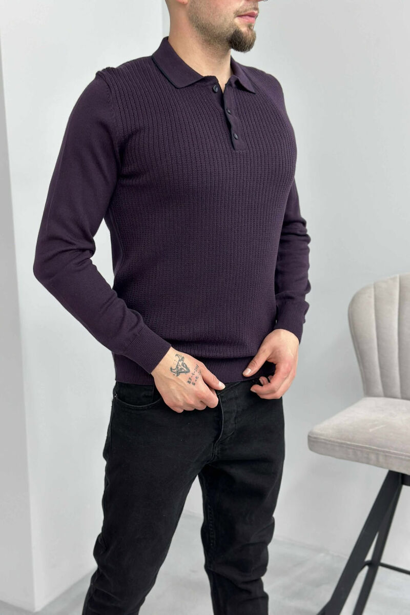 POLO BUTTONED NECK ONE COLOR MEN SWEATER DARK PURPLE/LEJLA ERRET - 2