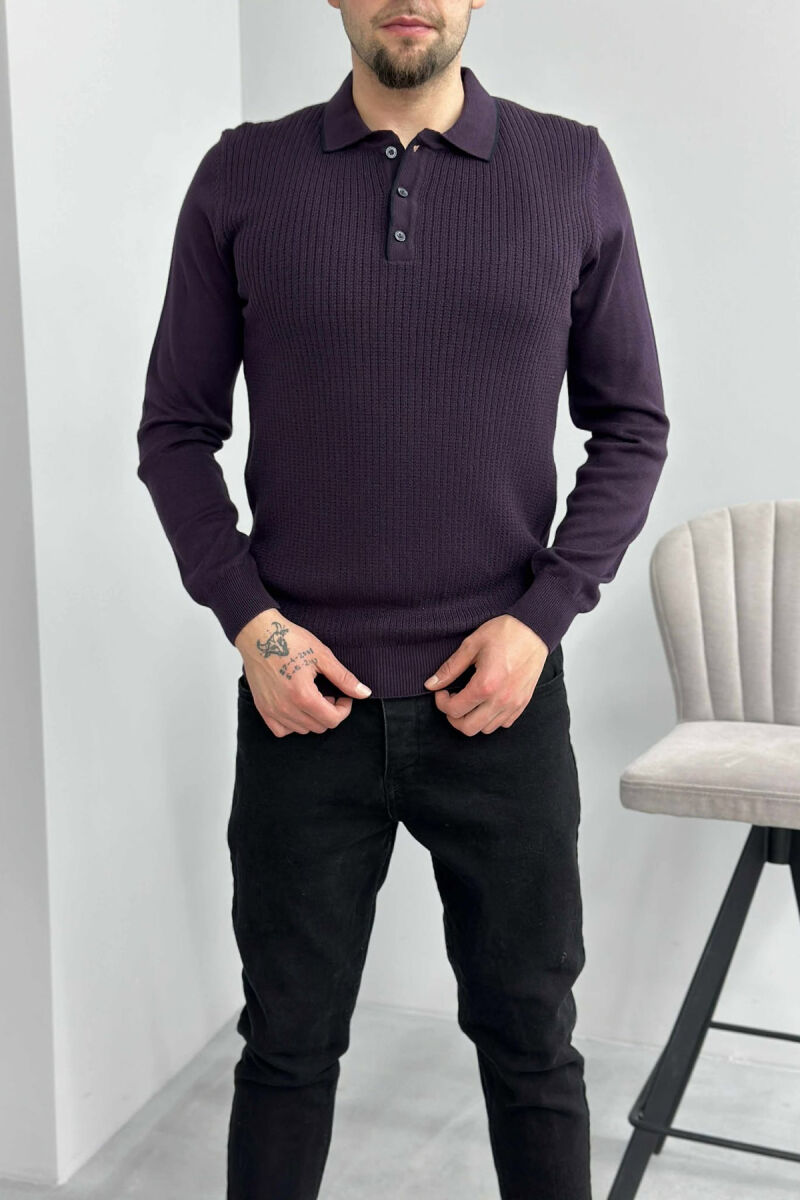 POLO BUTTONED NECK ONE COLOR MEN SWEATER DARK PURPLE/LEJLA ERRET - 3