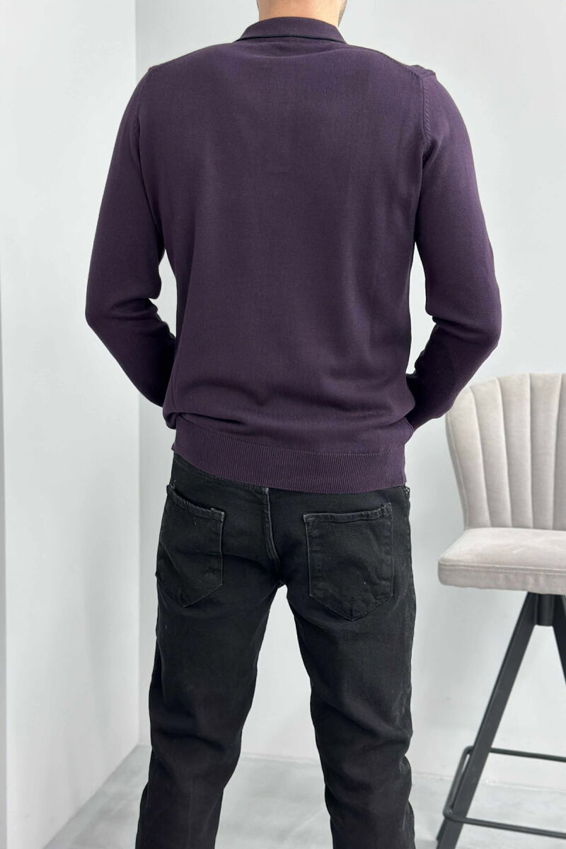 POLO BUTTONED NECK ONE COLOR MEN SWEATER DARK PURPLE/LEJLA ERRET - 4