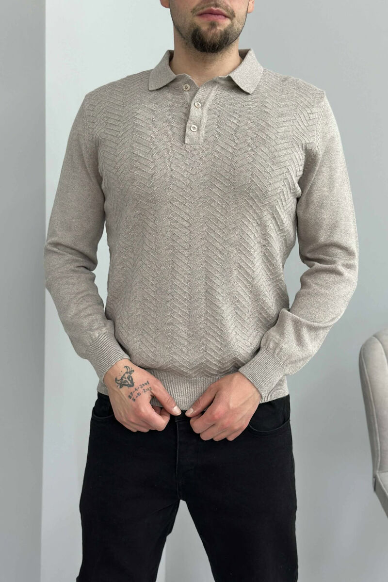 POLO BUTTONED NECK ONE COLOR MEN SWEATER GREY/GRI - 3