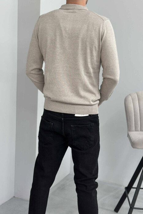 POLO BUTTONED NECK ONE COLOR MEN SWEATER GREY/GRI - 4