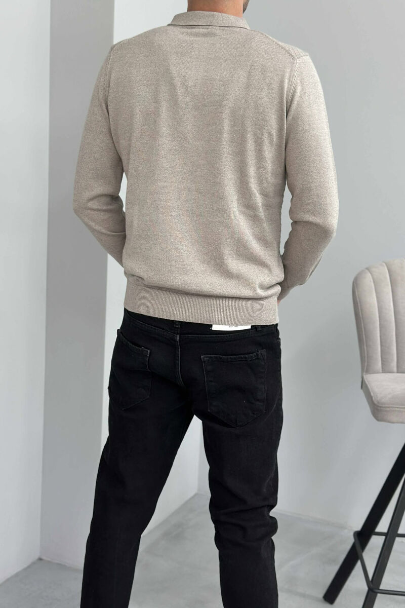 POLO BUTTONED NECK ONE COLOR MEN SWEATER GREY/GRI - 4