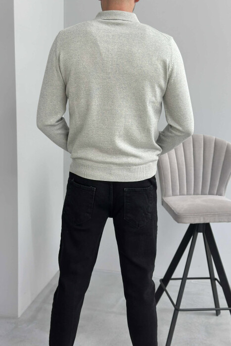 POLO BUTTONED NECK ONE COLOR MEN SWEATER LIGHT GREY/GZ - 4