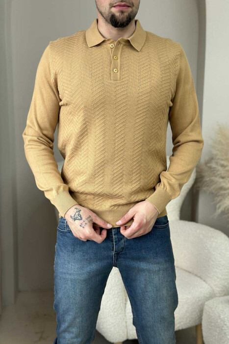 POLO BUTTONED NECK ONE COLOR MEN SWEATER MUSTARD/MUSTARDE - 2