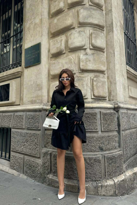 POLO NECK BUTTONED LACING DETAIL WOMEN DRESS BLACK/ E ZEZE - 2