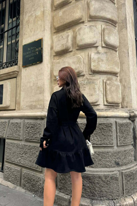 POLO NECK BUTTONED LACING DETAIL WOMEN DRESS BLACK/ E ZEZE - 3