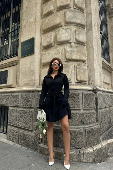 POLO NECK BUTTONED LACING DETAIL WOMEN DRESS BLACK/ E ZEZE - KLAUDIO FASHION