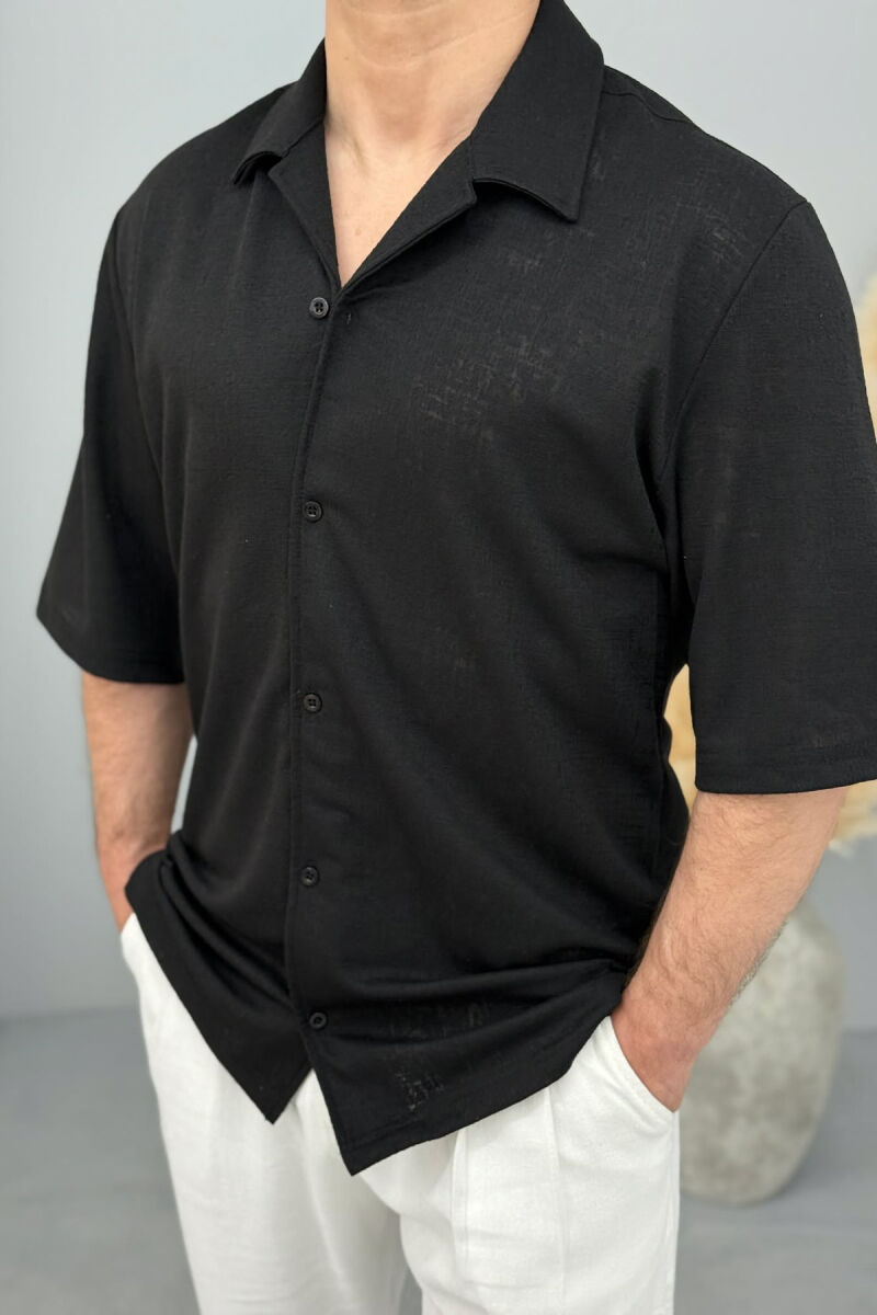 POLO NECK BUTTONED MEN SHIRT BLACK/ E ZEZE - 2