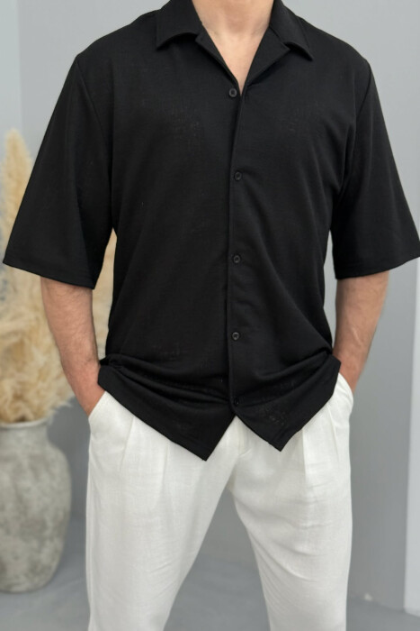 POLO NECK BUTTONED MEN SHIRT BLACK/ E ZEZE 