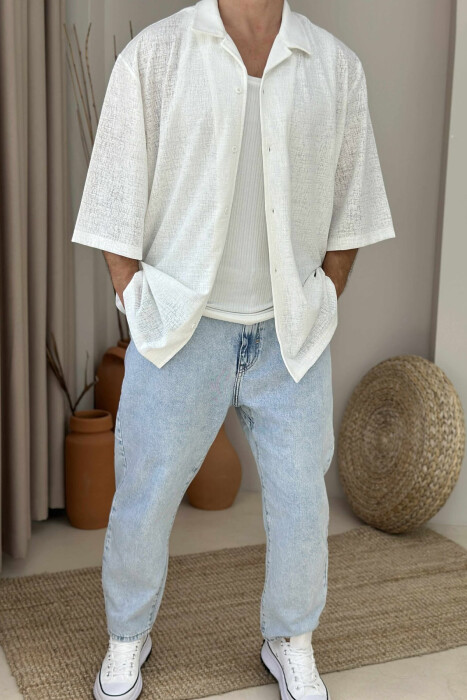 POLO NECK BUTTONED MEN SHIRT WHITE-E BARDHE 