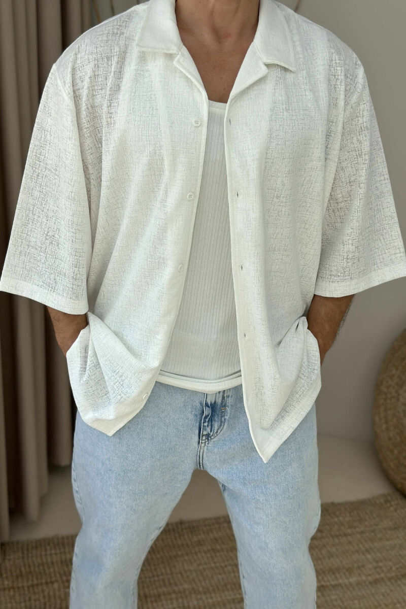 POLO NECK BUTTONED MEN SHIRT WHITE-E BARDHE - 3
