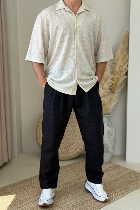 POLO NECK BUTTONED MEN SHIRT CREAM/KREM 