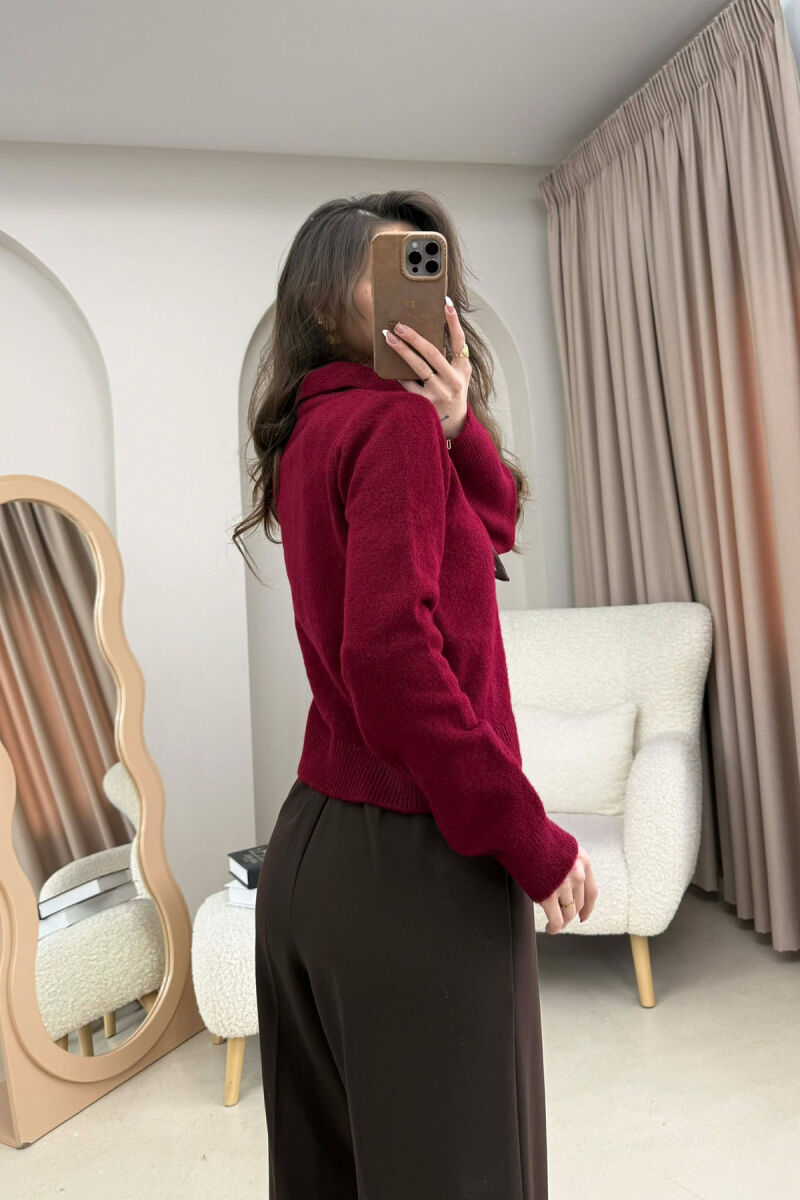 POLO NECK BUTTONED SCARF DETAIL WOMEN SWEATER DARK BURGUNDY/VISHNJE E ERRET - 2