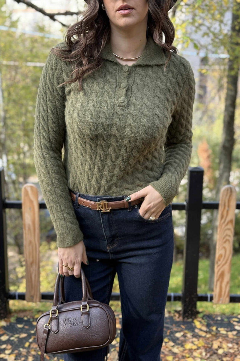 POLO NECK BUTTONED WOMEN SWEATER GREEN/JESHILE - 4