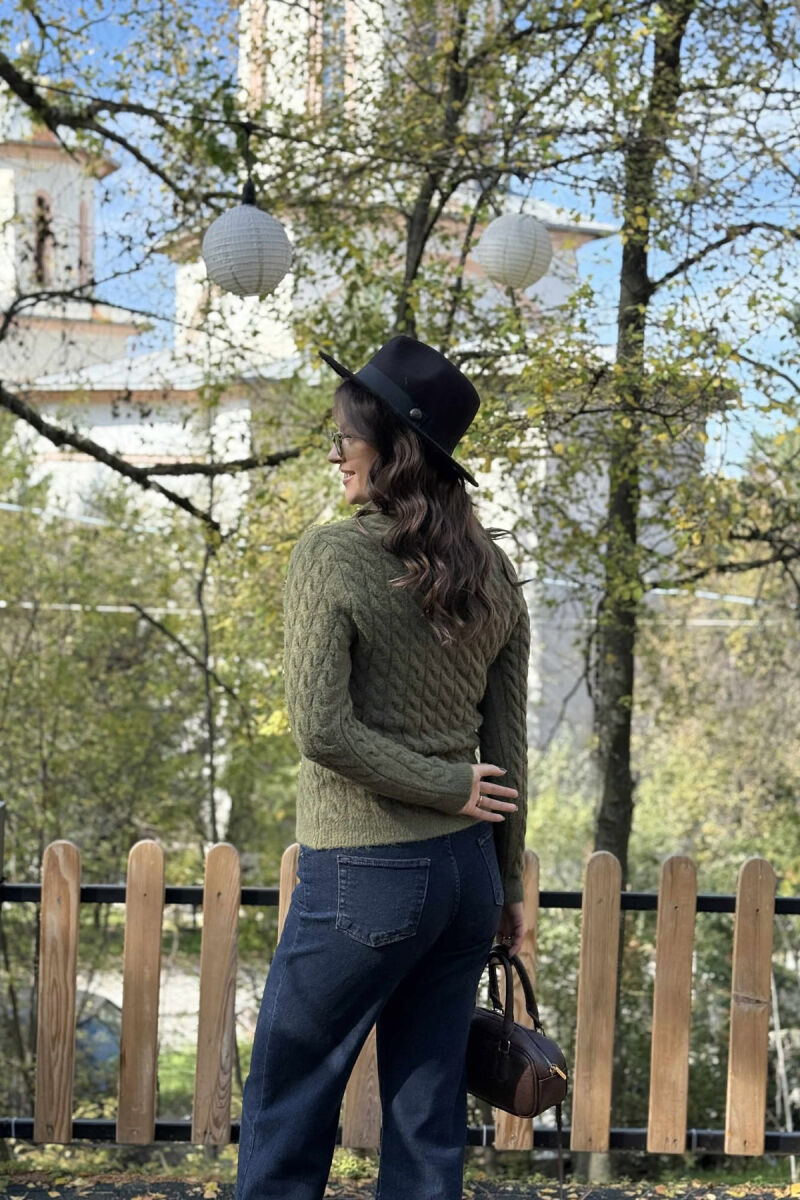 POLO NECK BUTTONED WOMEN SWEATER GREEN/JESHILE - 3