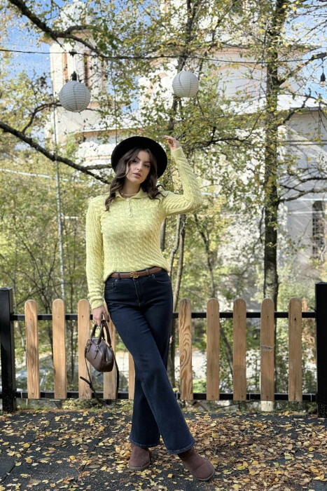 POLO NECK BUTTONED WOMEN SWEATER YELLOW/E VERDHE - 1