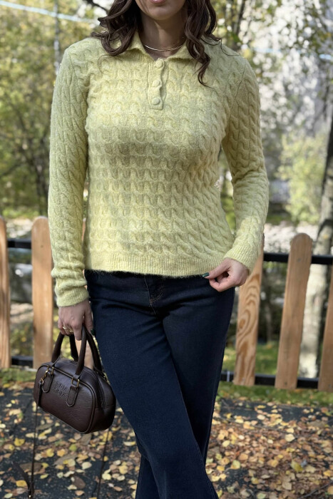 POLO NECK BUTTONED WOMEN SWEATER YELLOW/E VERDHE - 5