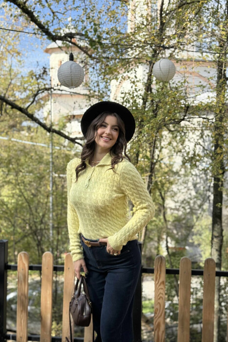 POLO NECK BUTTONED WOMEN SWEATER YELLOW/E VERDHE - 3