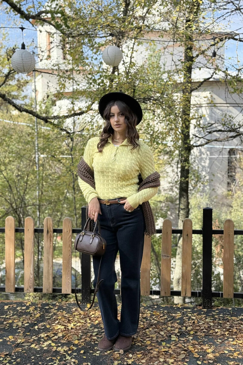 POLO NECK BUTTONED WOMEN SWEATER YELLOW/E VERDHE - 2