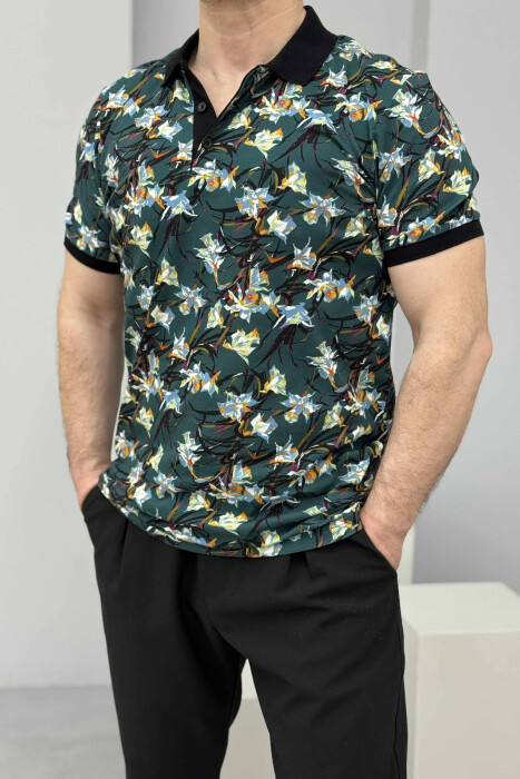POLO NECK BUTTONS DESIGNED MEN T-SHIRT GREEN/JESHILE - 1