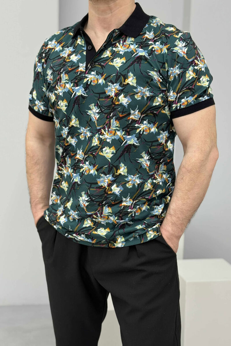 POLO NECK BUTTONS DESIGNED MEN T-SHIRT GREEN/JESHILE - 1