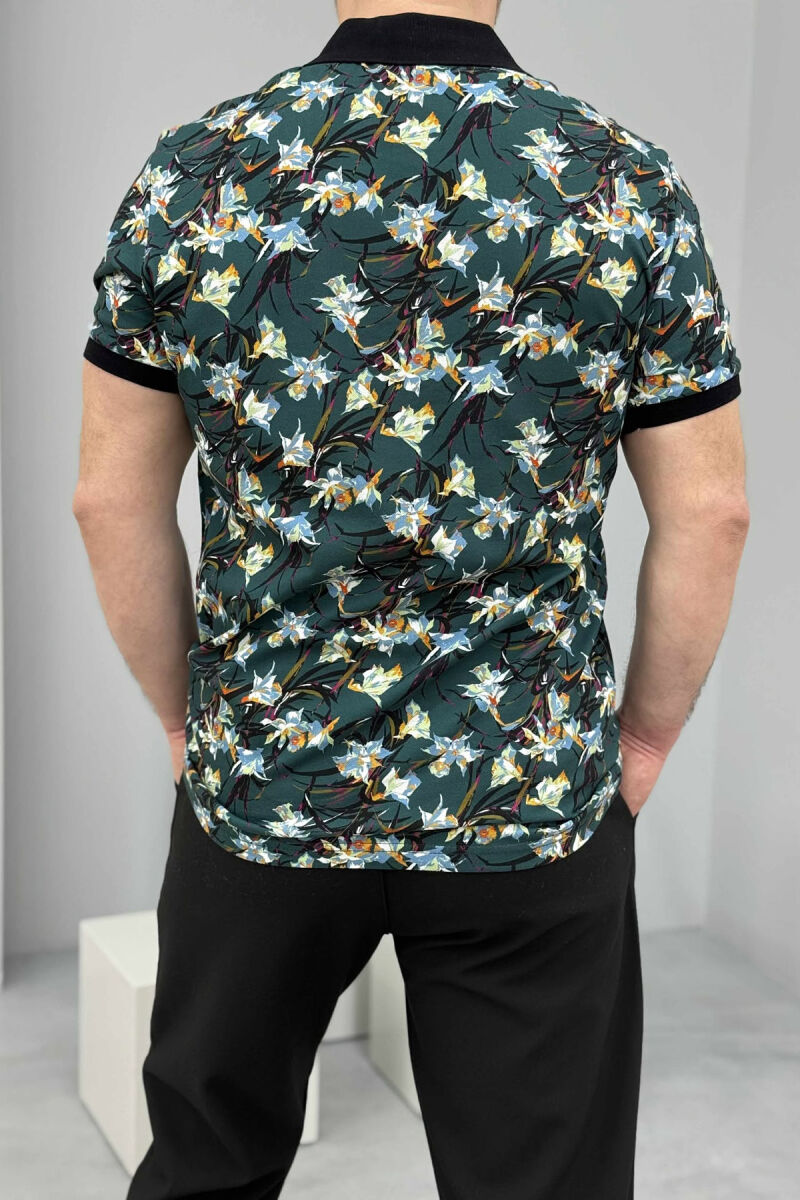 POLO NECK BUTTONS DESIGNED MEN T-SHIRT GREEN/JESHILE - 2