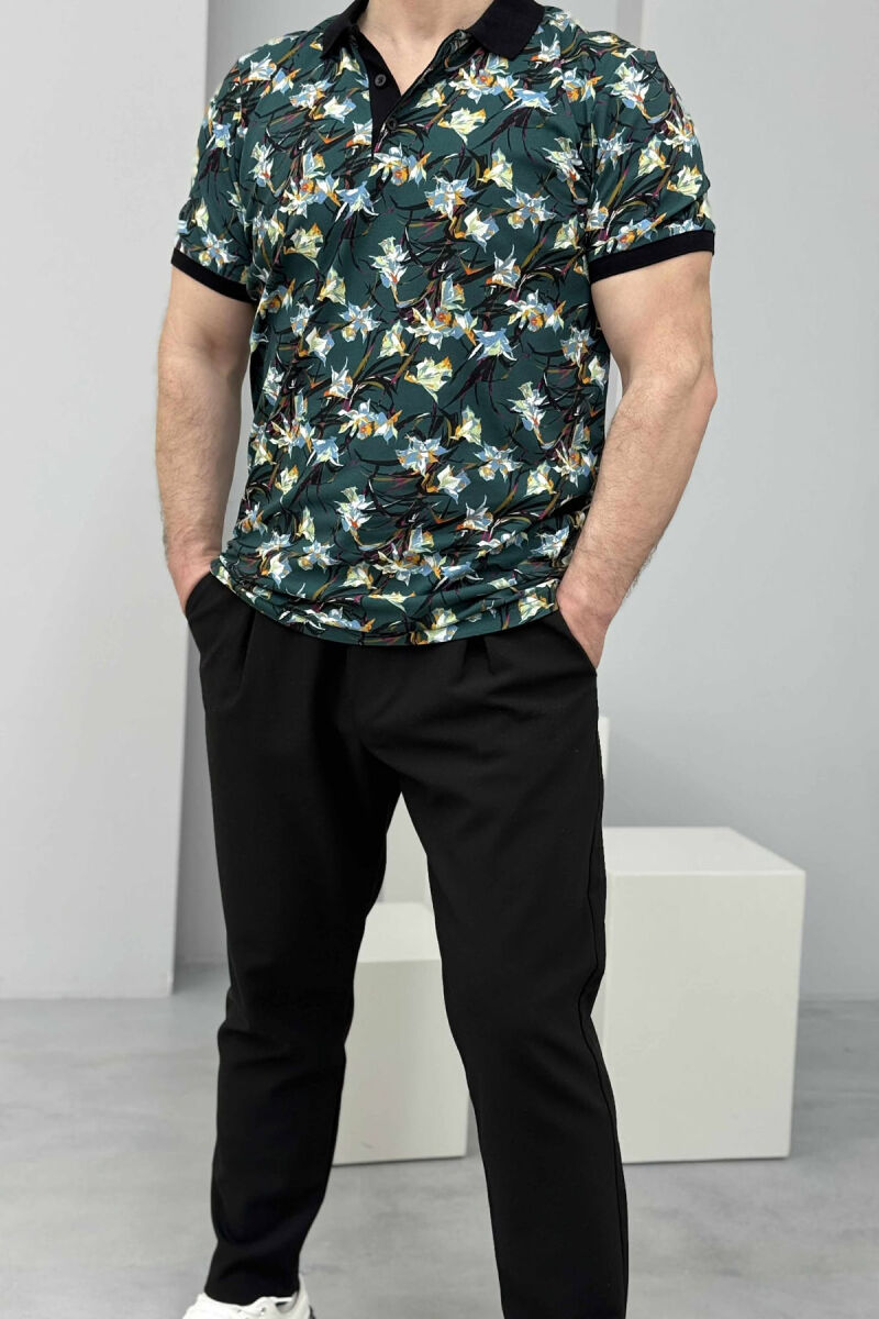 POLO NECK BUTTONS DESIGNED MEN T-SHIRT GREEN/JESHILE - 3