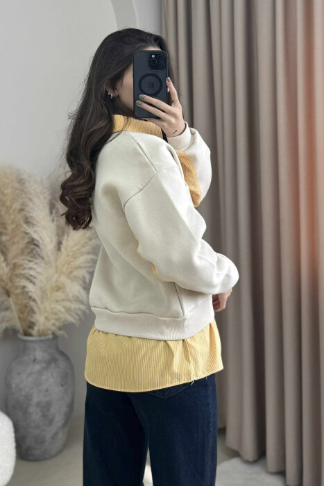 POLO NECK BUTTONS FLUFFY WOMEN SWEATSHIRT BEIGE/BEZHE - 2