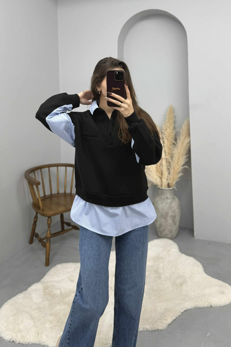 POLO NECK BUTTONS FLUFFY WOMEN SWEATSHIRT BLACK/ E ZEZE - 2