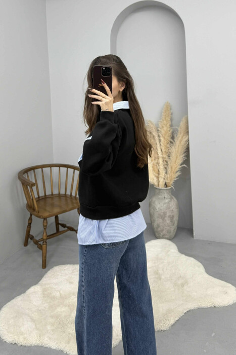 POLO NECK BUTTONS FLUFFY WOMEN SWEATSHIRT BLACK/ E ZEZE - 3