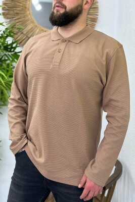 POLO NECK BUTTONS MEN SWEATSHIRT BROWN/KAFE 