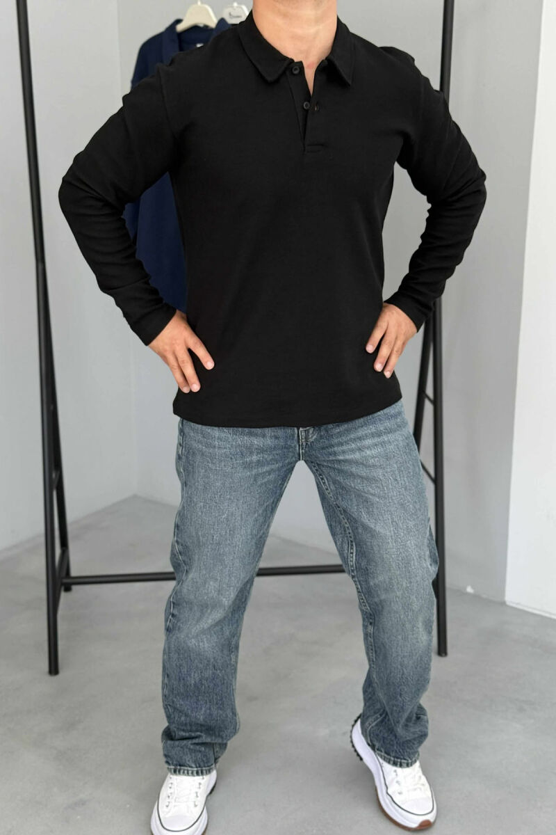 POLO NECK BUTTONS ONE COLOR MEN SWEATSHIRT BLACK/ E ZEZE - 5