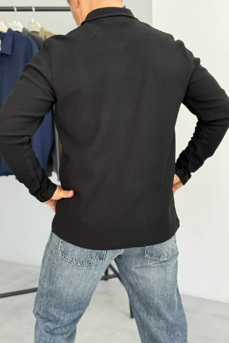 POLO NECK BUTTONS ONE COLOR MEN SWEATSHIRT BLACK/ E ZEZE - 7