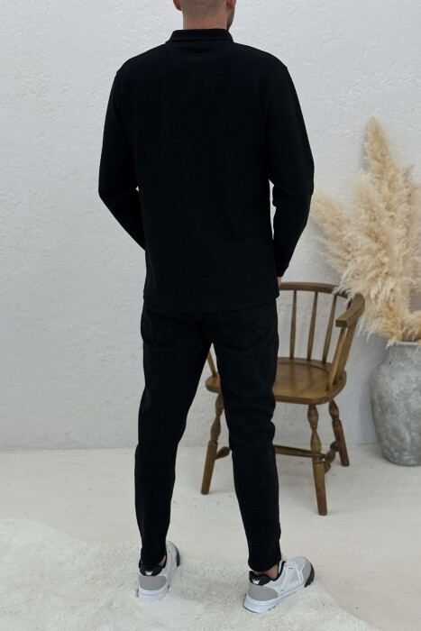 POLO NECK BUTTONS ONE COLOR MEN SWEATSHIRT BLACK/ E ZEZE - 3