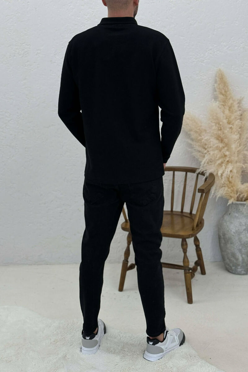 POLO NECK BUTTONS ONE COLOR MEN SWEATSHIRT BLACK/ E ZEZE - 3